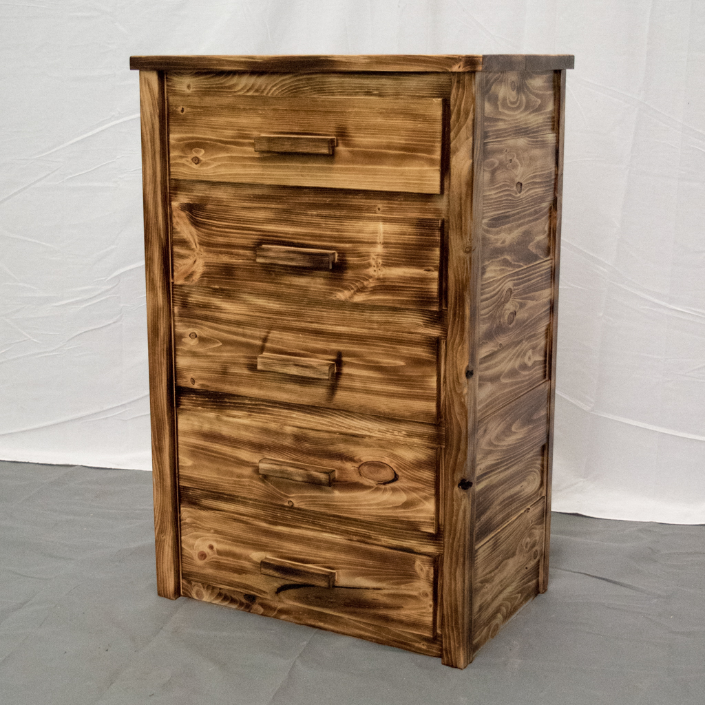 Torched Farmhouse 5 Drawer Solid Wood Dresser Handcrafted Solid Wood